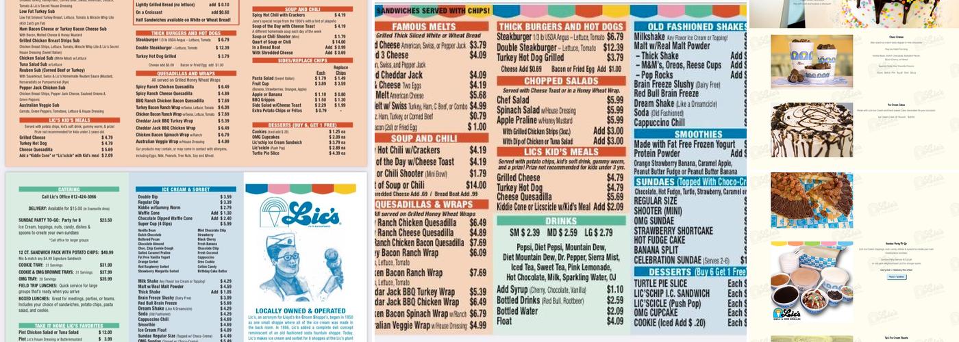 Lic's Deli & Ice Cream Menu