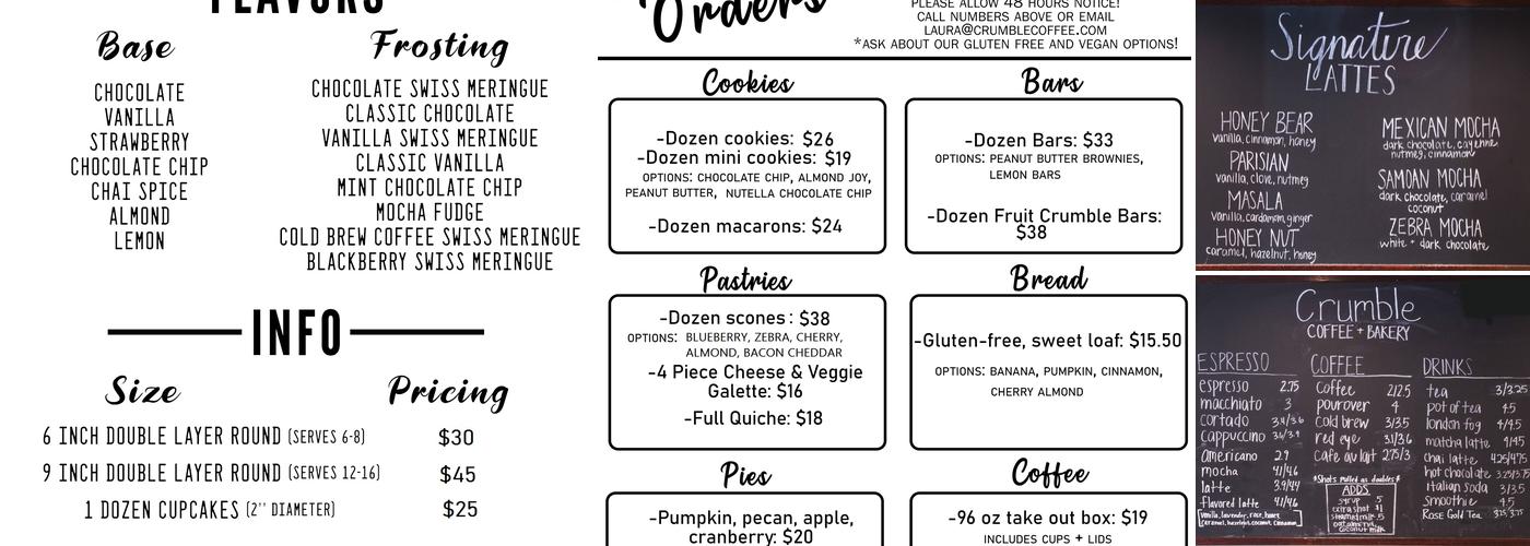 PrintWithMe Print Kiosk at Crumble Coffee & Bakery Menu