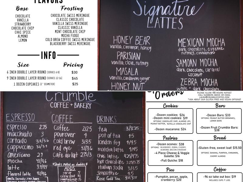 PrintWithMe Print Kiosk at Crumble Coffee & Bakery Menu