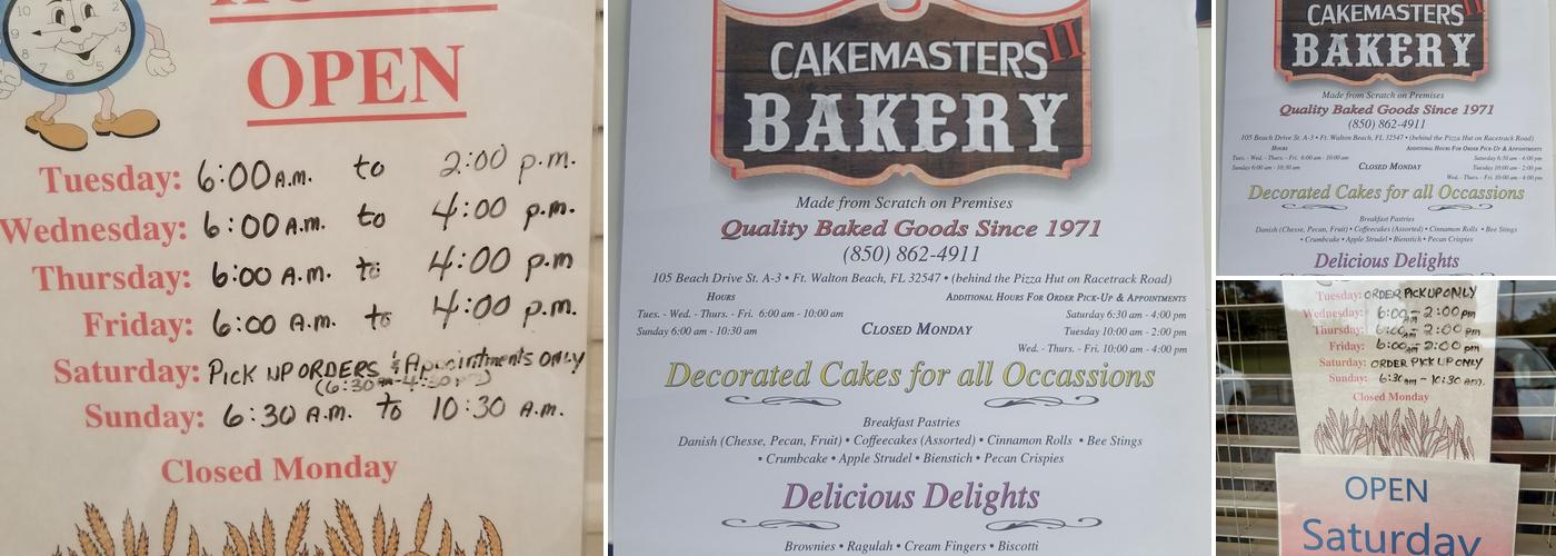 Cakemasters Bakery II Menu