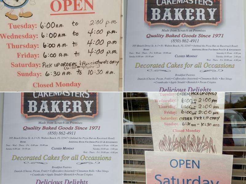 Cakemasters Bakery II Menu