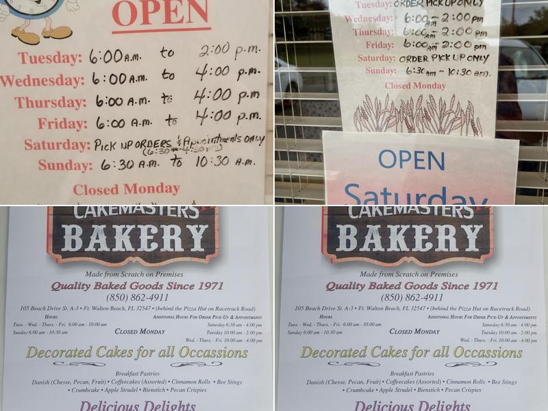 Cakemasters Bakery II Menu