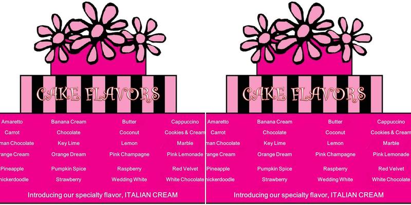 Just Think Cake Menu