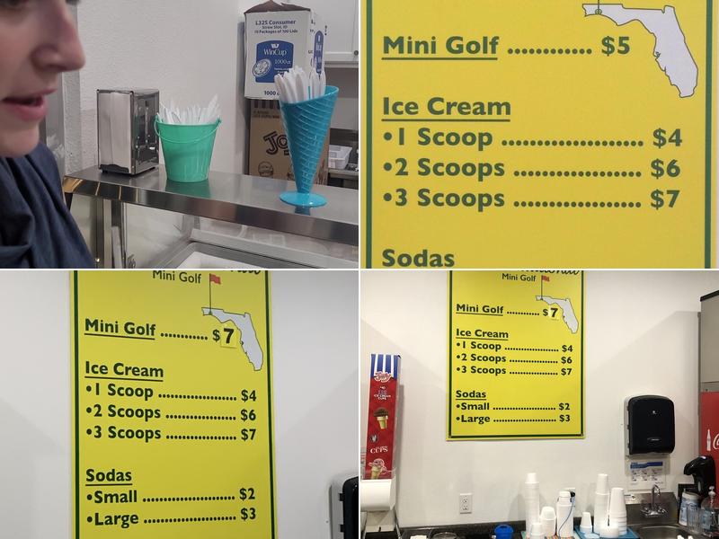 Okaloosa National Mini Golf & Ice Cream Menu