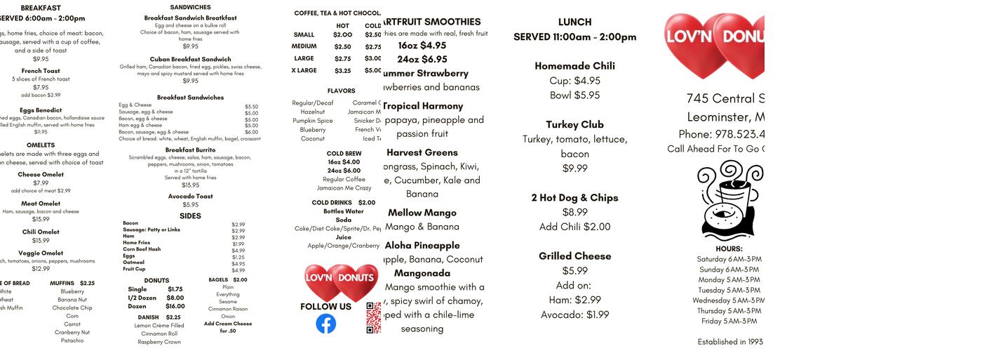 Lov'n Donuts Menu