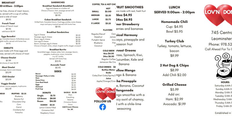 Lov'n Donuts Menu