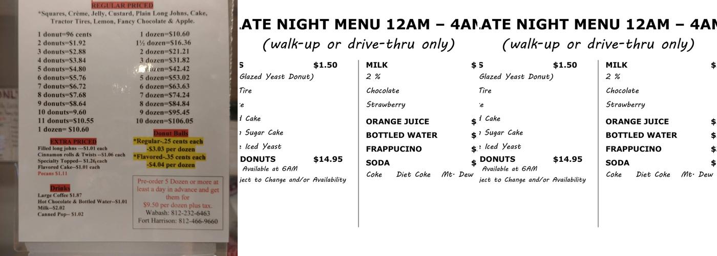 Square Donuts Menu