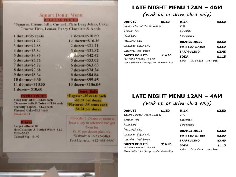 Square Donuts Menu