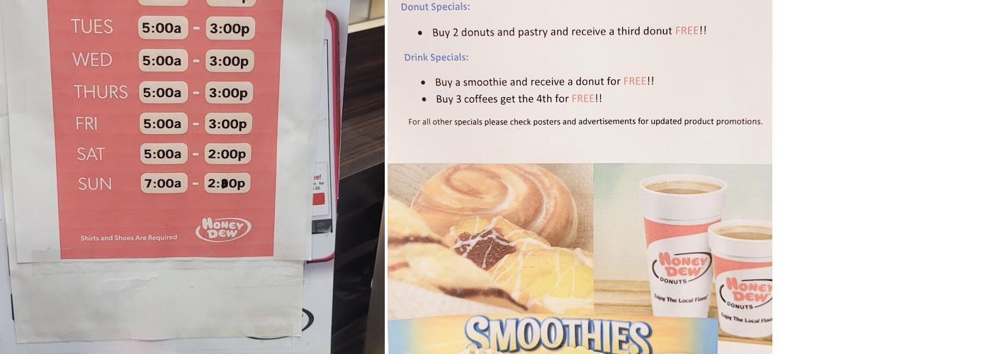 Honey Dew Donuts Menu