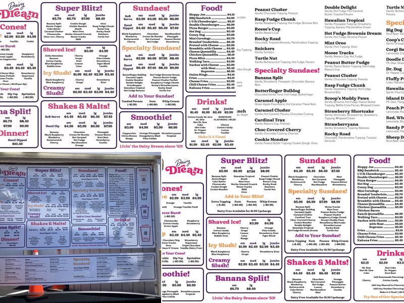 Dairy Dream Menu
