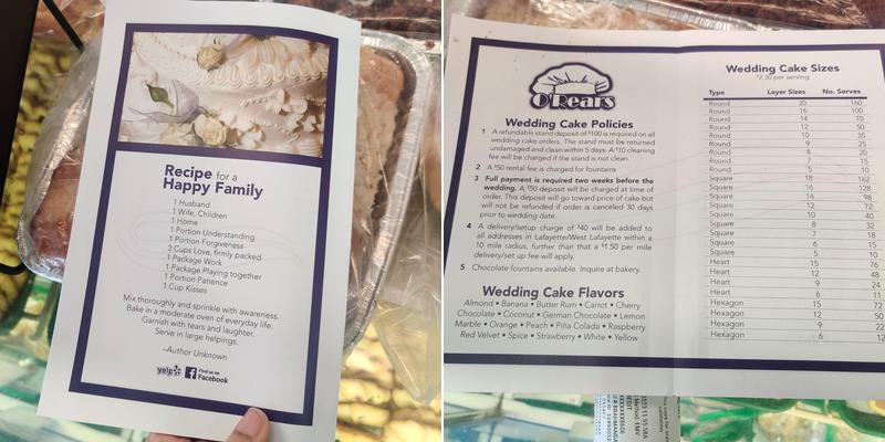 O'Rear's Pastry Shop Menu