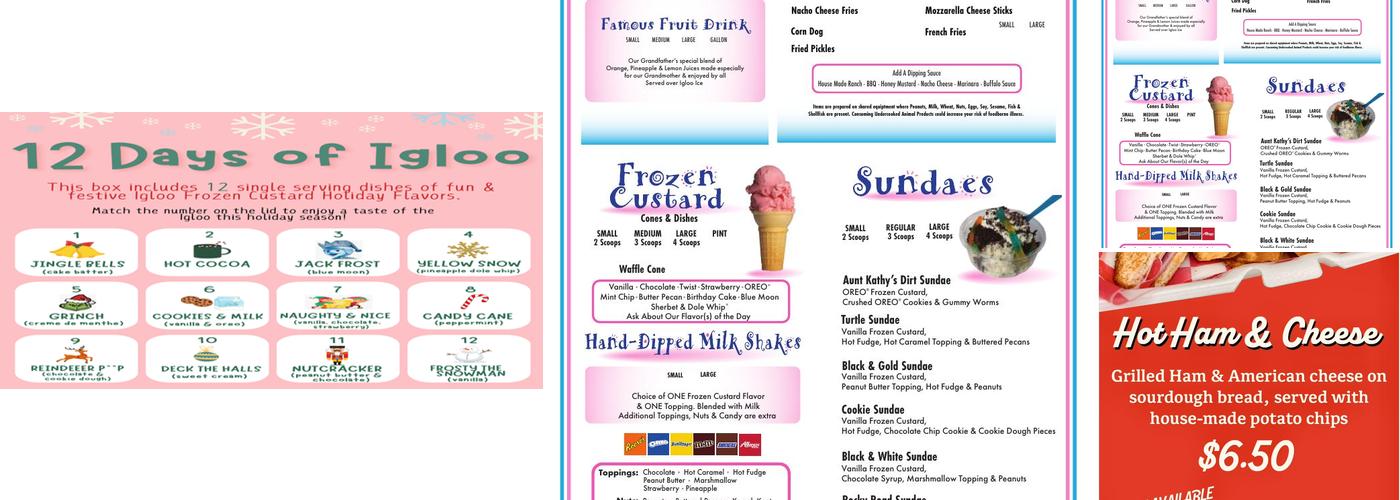 Igloo Frozen Custard Menu