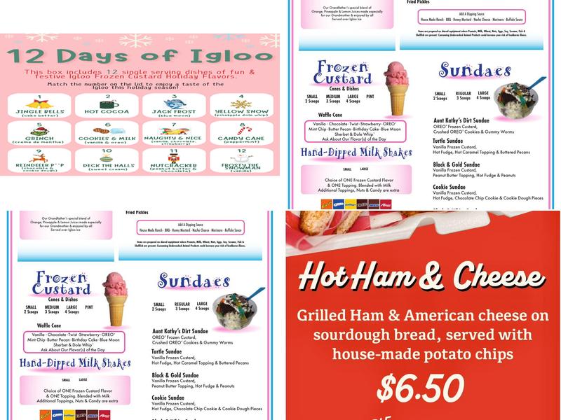 Igloo Frozen Custard Menu