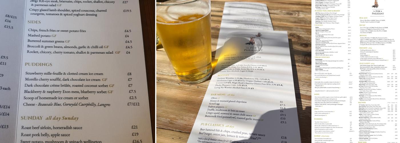 The Fox and Pheasant Menu