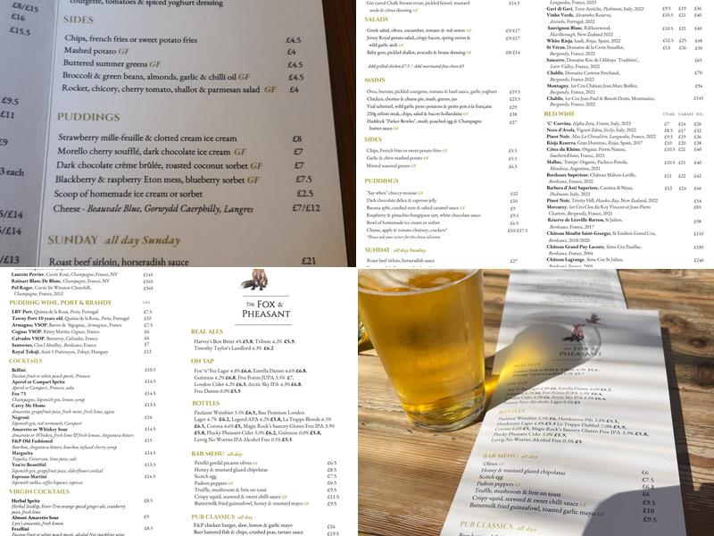 The Fox and Pheasant Menu