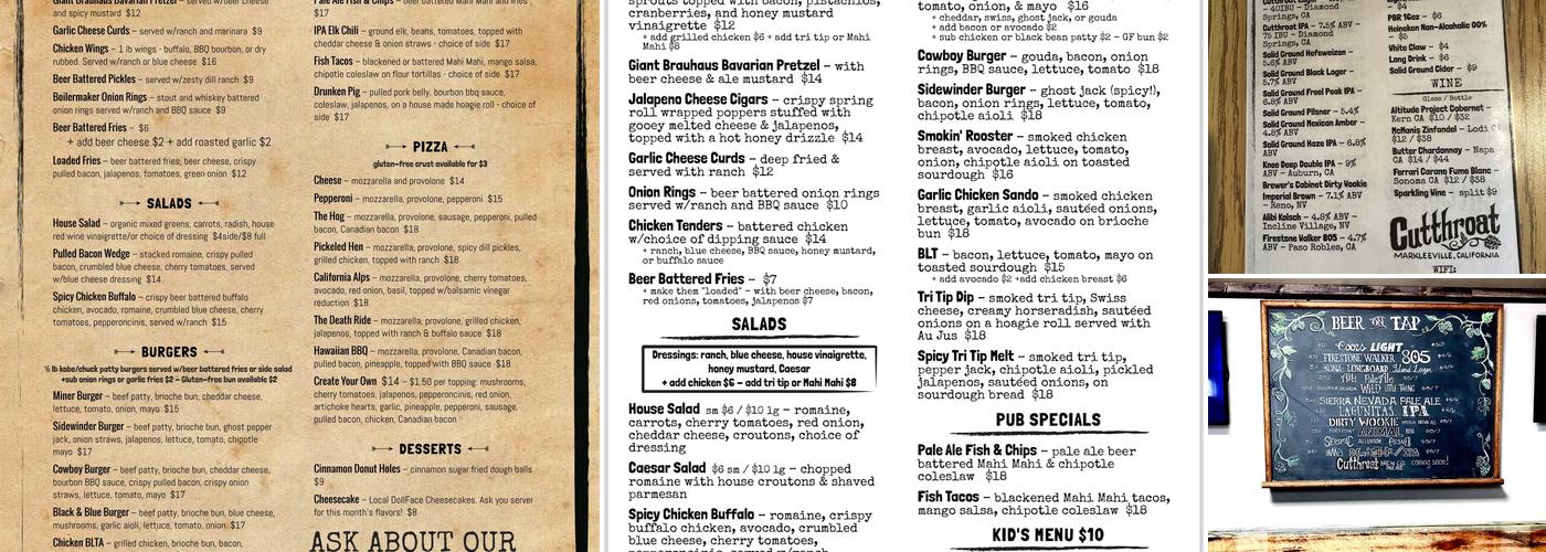 Cutthroat Markleeville Menu