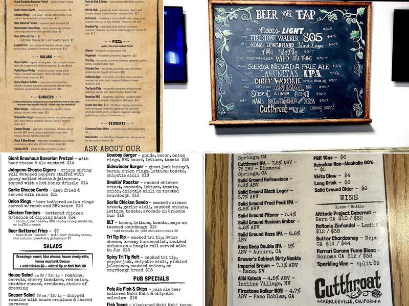 Cutthroat Markleeville Menu