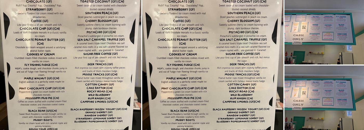 Vineyard Scoops Menu