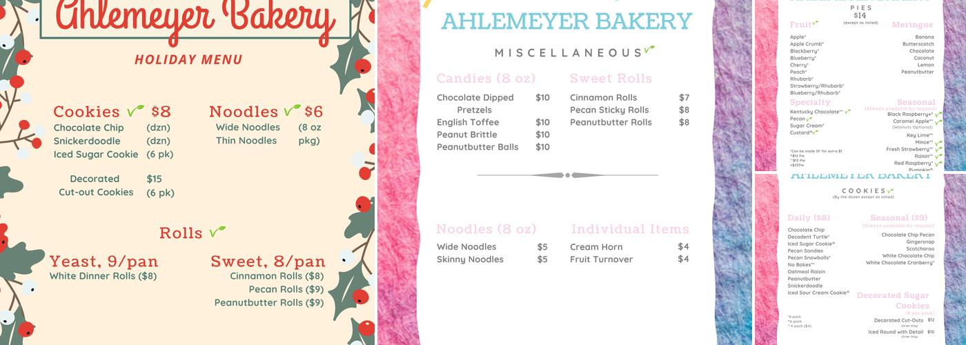 Ahlemeyer Bakery Menu