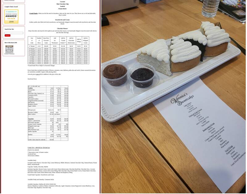 Veronica's Sweetcakes Menu