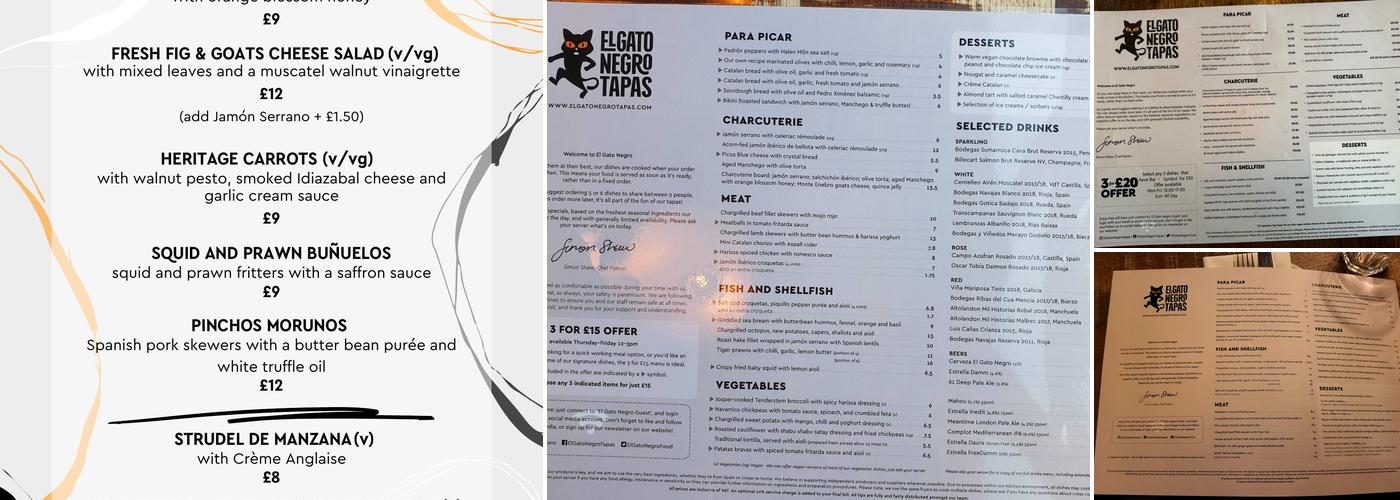 El Gato Negro Tapas Manchester Menu