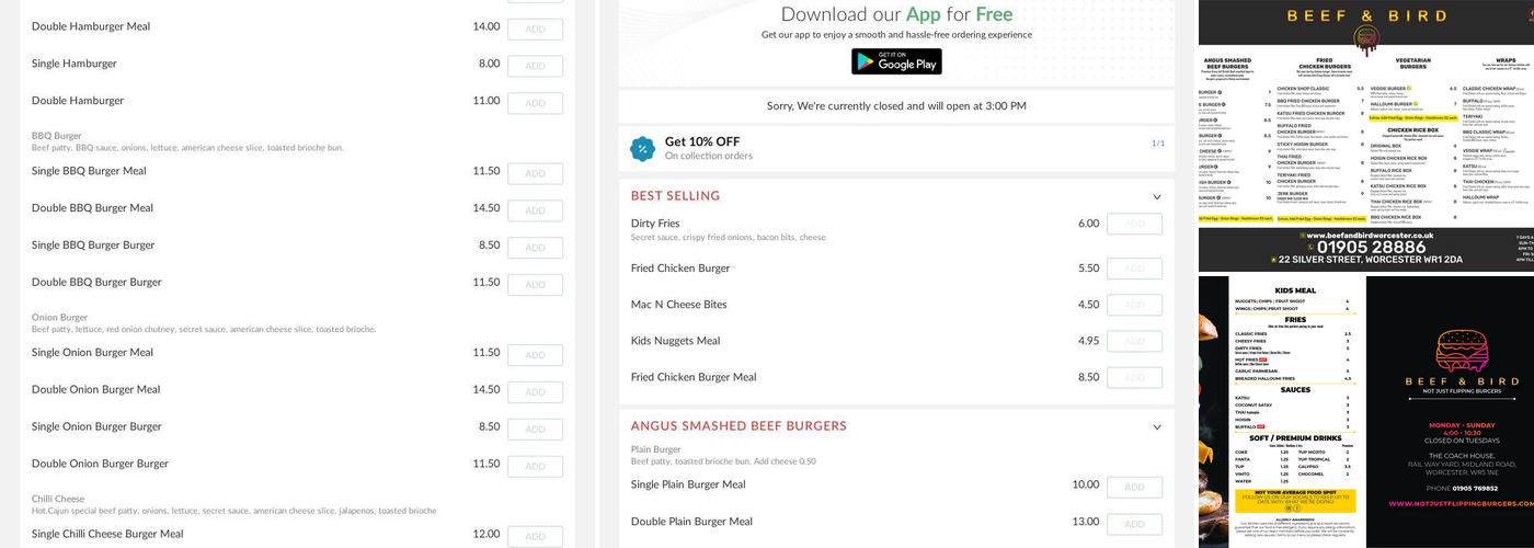 Beef & Bird Menu