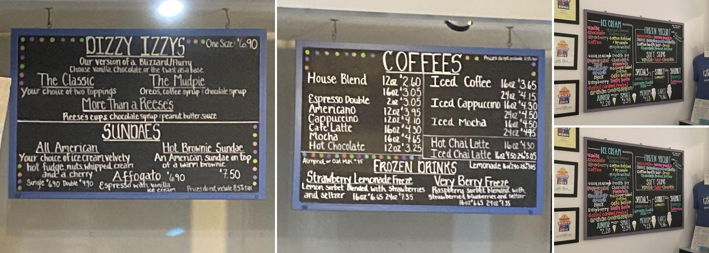 Izzy's Frozen Yogurt & Ice Cream Menu