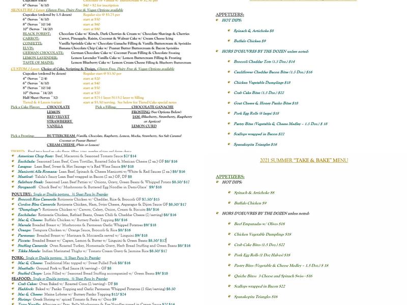 Talula's Menu