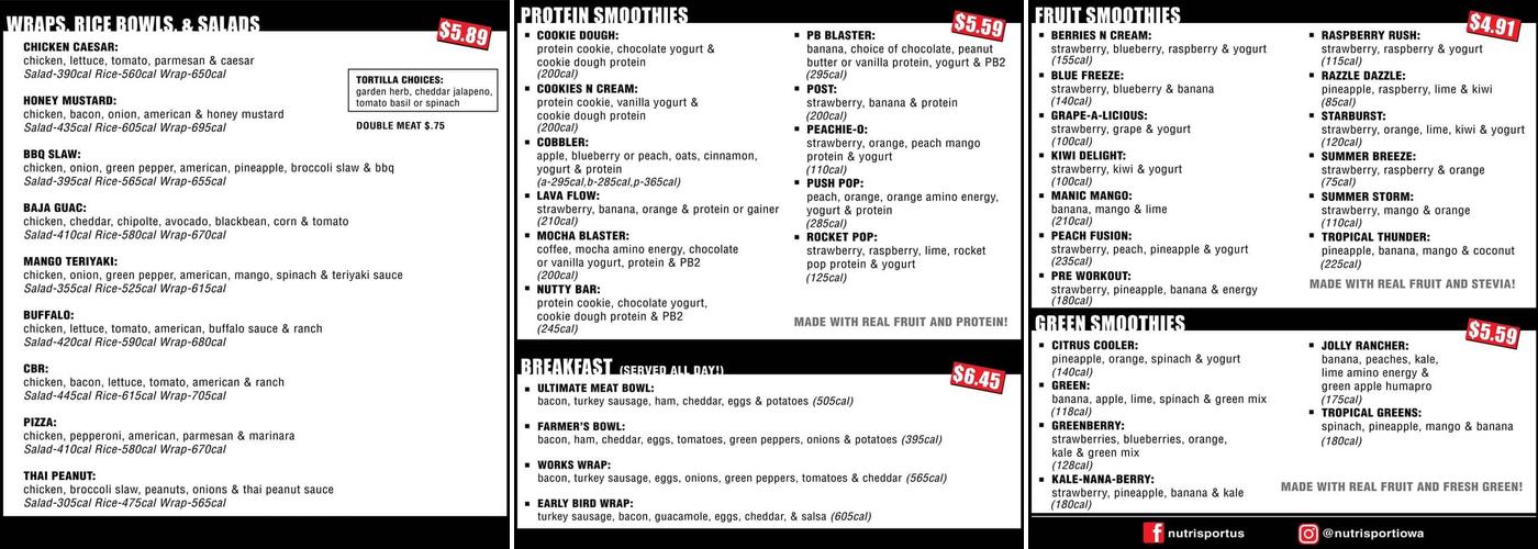 NutriSport & Smoothie Edgewood Menu