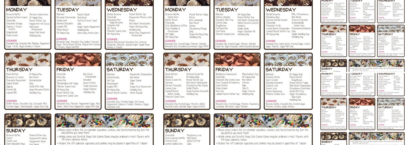 Scratch Cupcakery Waterloo Menu