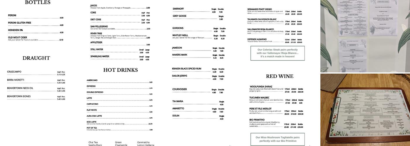 The Allotment Vegan Eatery Menu