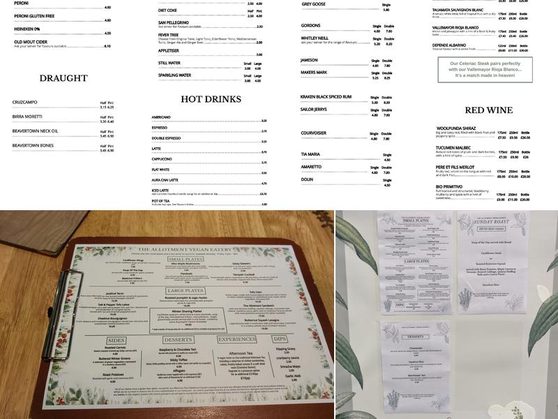 The Allotment Vegan Eatery Menu