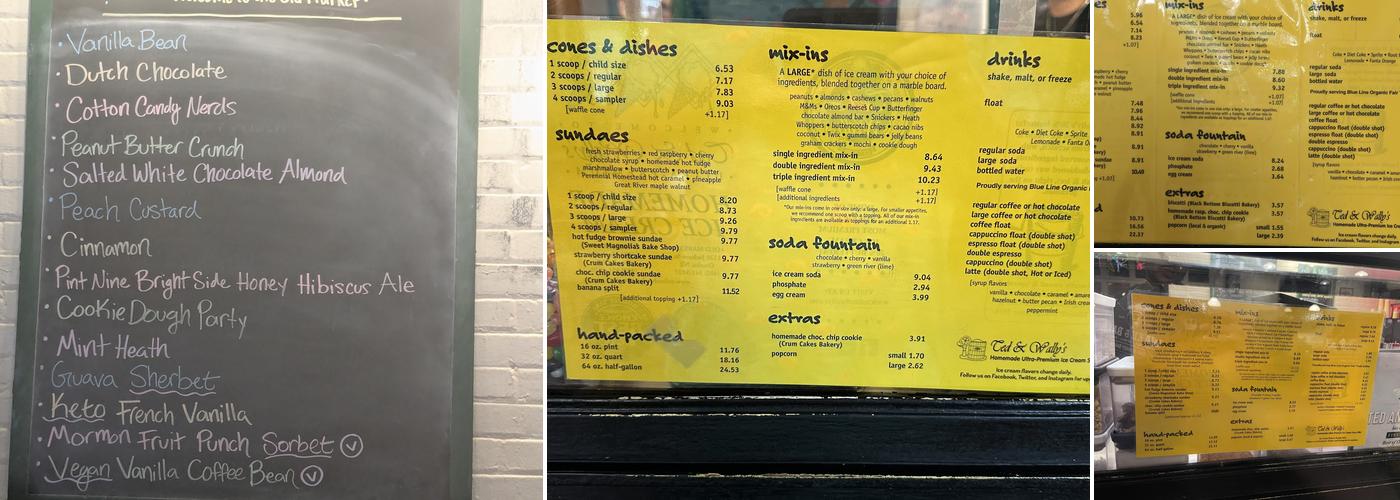 Ted & Wally's Ultra-Premium Ice Cream Menu