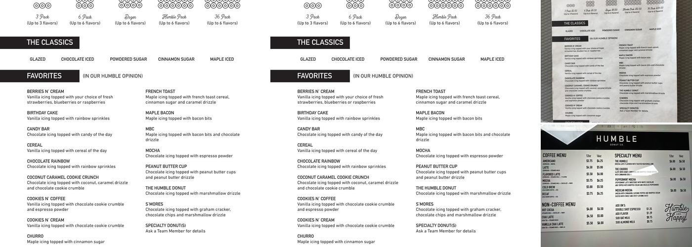 Humble Donuts Menu