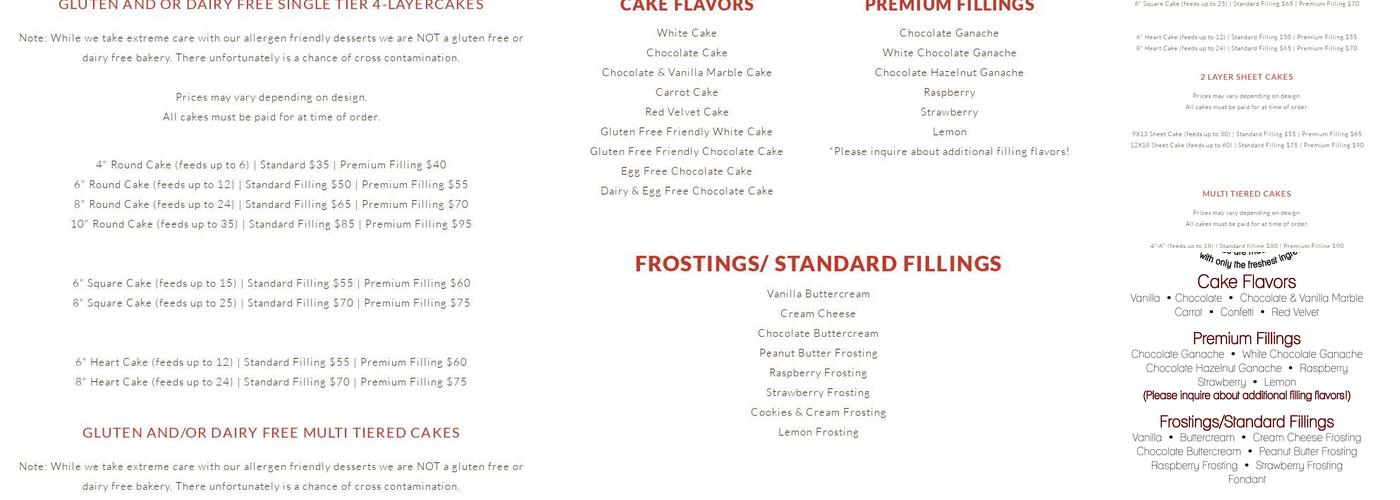 Candle Ready Cakes Menu