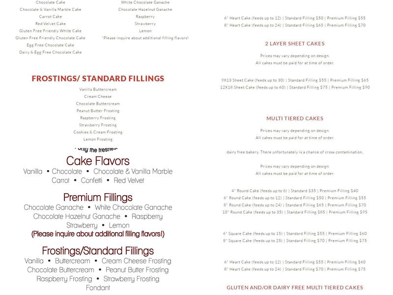 Candle Ready Cakes Menu