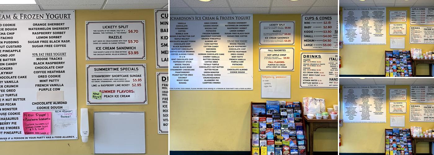 Stillwells Ice Cream Menu