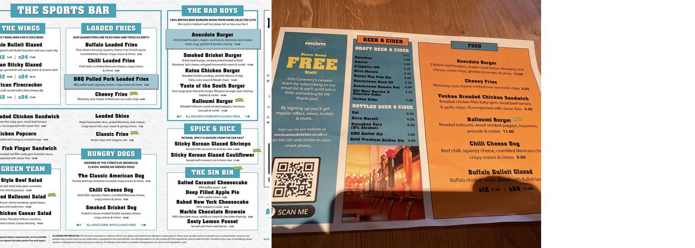 The Anecdote Bar Menu