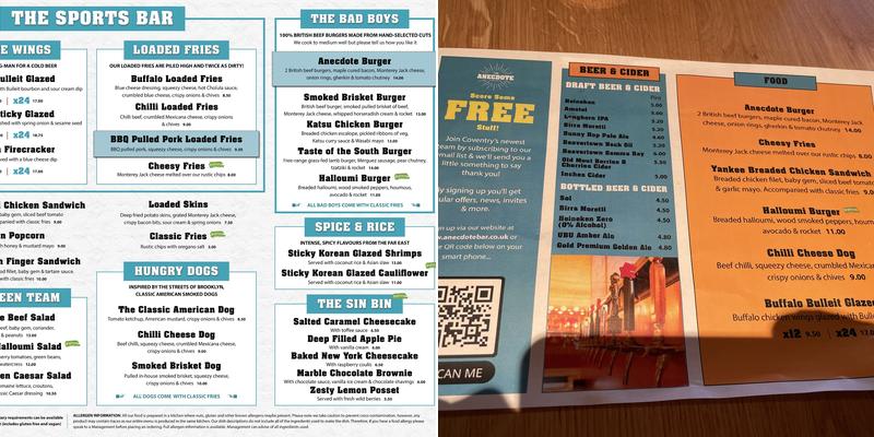 The Anecdote Bar Menu