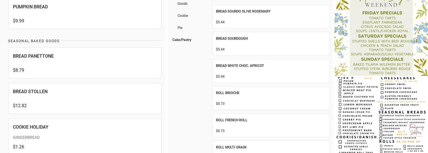 Bagatelle Bakery Menu