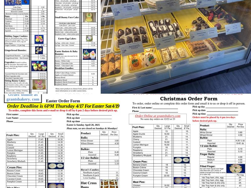 Grant's Bakery Menu