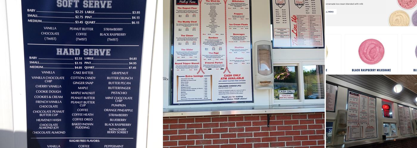 Fielders Choice Ice Cream Menu