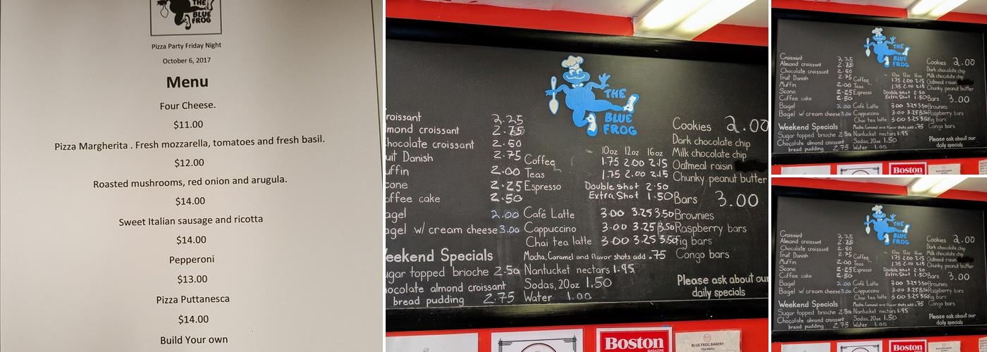 Blue Frog Bakery Menu