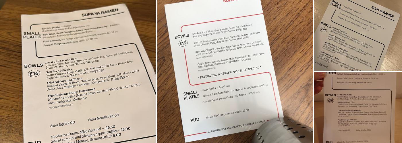 Supa Ya Ramen Menu