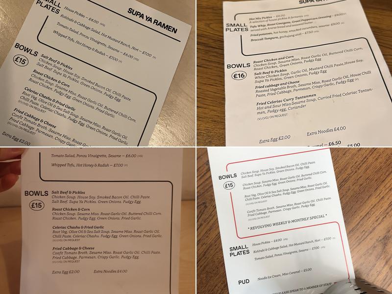 Supa Ya Ramen Menu