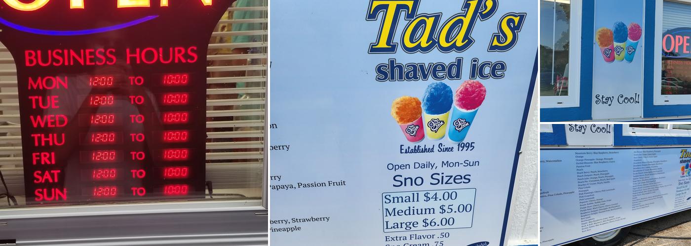 Tad's Shaved Ice Menu