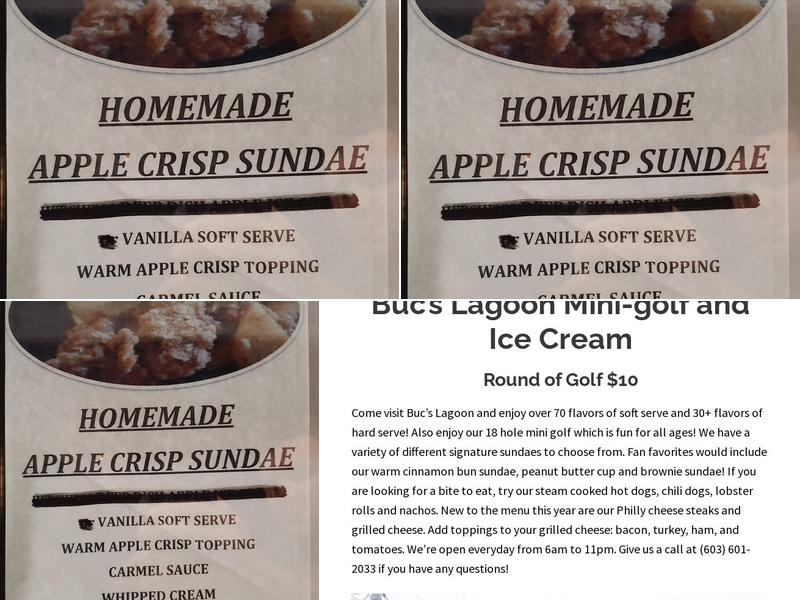 Buc's Minigolf And Ice Cream Menu