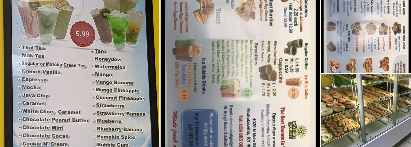Daylight Donuts Menu