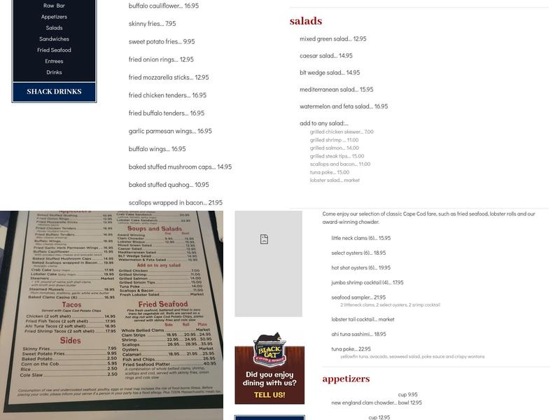 Black Cat Harbor Shack Menu