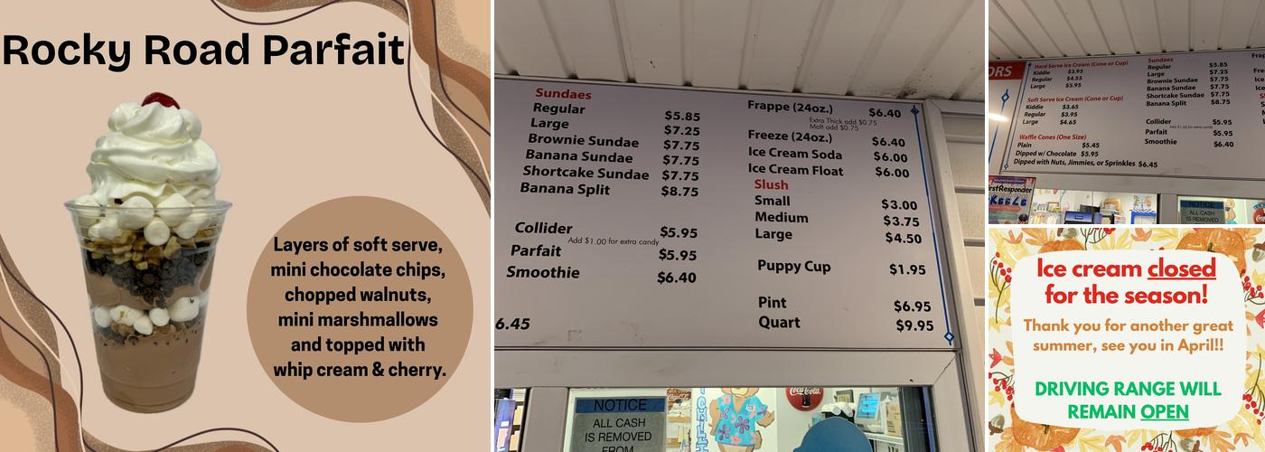 Petes Scoop Ice Cream & Driving Range Menu